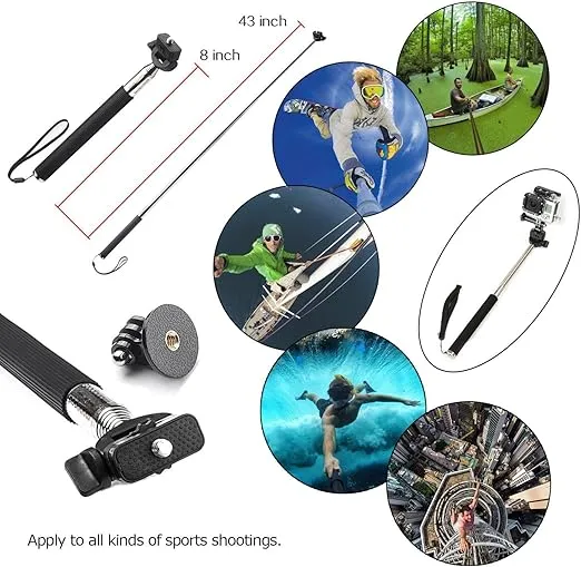 VVHOOY 3 in 1 Universal Action Camera Accessories Kit - Head Strap Mount/Chest Harness/Selfie stick Compatible with Gopro Hero 13 12 11 10 9 8 7 6 5/AKASO EK7000/V50/Brave 7/Dragon Touch Action Camera