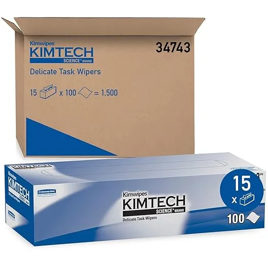 Kimtech 34743 Kimwipes Delicate Task Wipers, 3-Ply, 11 4/5 x 11 4/5, 119 per Box (Case of 15 Boxes)