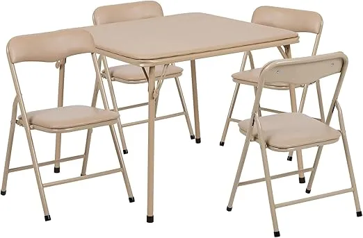 Flash Furniture Mindy Kids 5-Piece Folding Square Table and Chairs Set for Daycare and Classrooms, Children's Activity Table and Chairs Set, Tan