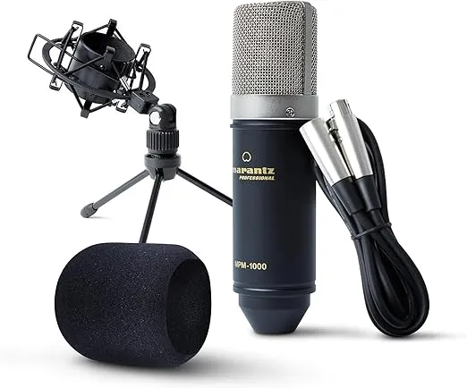 MPM-1000 - Studio Recording XLR Condenser Microphone with Desktop Stand and Cable – for Podcast and Streaming Projects, Black