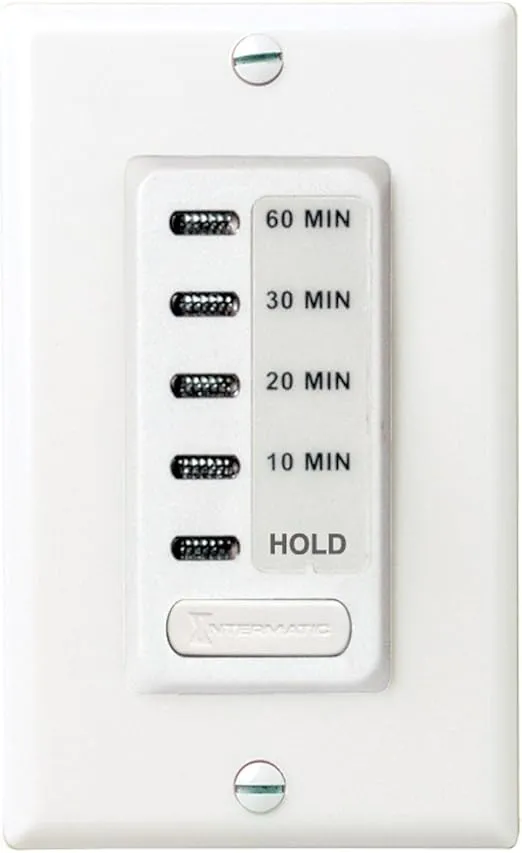 Intermatic EI210W Electronic 10, 20, 30, 60 Minute Auto-Off Timer - Easy Operation, Silent Functionality, Easy Installation, White Finish - Versatile Home Timer Switch for Lights, Fans, Appliances