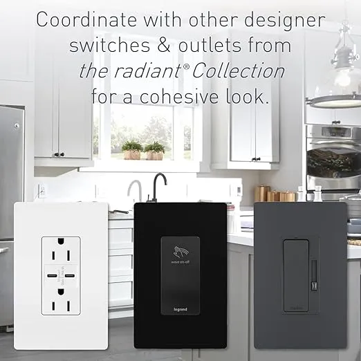 Legrand radiant RRW600UTCCCV4 600W Occupancy Motion Sensor Light Switch, 180 Degree Coverage, Auto On/Auto Off, Single Pole, White/Light Almond/Ivory (1 Count)