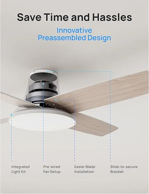 Dreo Ceiling Fans with Lights and Remote Control, 44 inch Low Profile Ceiling Fan, Flush Mount, Reversible, 5 CCT, 6-Level Dimmable, 6 Speeds Ceiling Fan for Bedroom, Quiet, Easy to Install, Timer