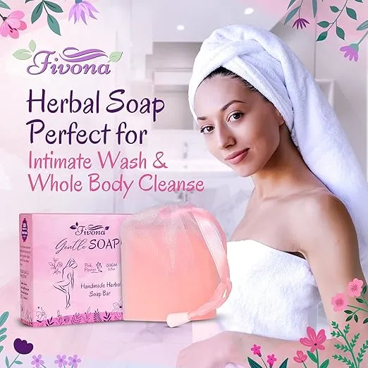 FIVONA Yoni Soap Herbal Bar 5.3oz for Gentle Feminine Intimate Wash and Whole Body All-Natural Handmade Includes Exfoliating Scrubber Foaming Net - Natural Detox and Vagi Cleansing