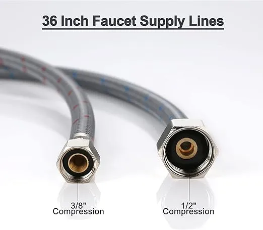 ARCORA 36”Length Faucet Hose Connects Bathroom Kitchen Sink to Water Supply Braided Nylon Supply Line with 3/8" Female Compression Thread x 1/2" Comp 2Pcs (1 Pair)