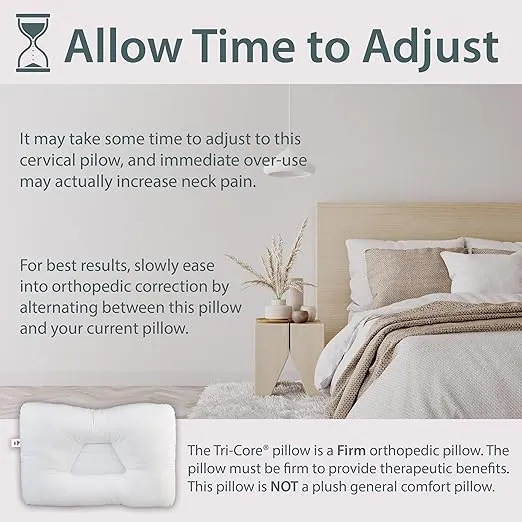 Core Products Tri-Core Gentle-Cervical Support Pillow for Neck, Shoulder, and Back Pain Relief - Ergonomic Orthopedic Contour - for Back and Side Sleepers - Assembled in The USA - Gentle, Midsize