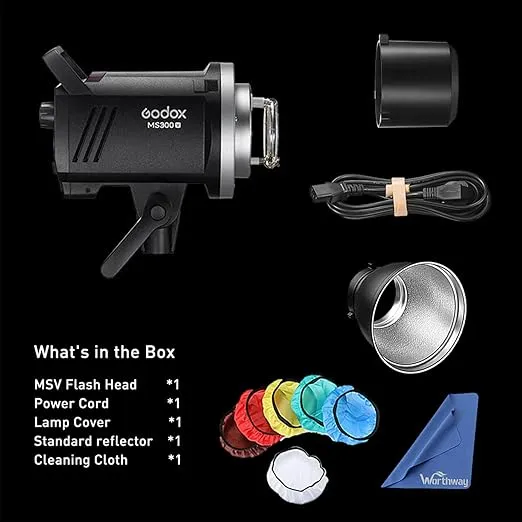 Godox MS300V MS300-V Compact Studio Strobe Flash Light - 300W,GN58 0.1-1.8S Recycle Time,2.4G X System,Bowens Mount LED Modeling Lamp for Photographic Studio Portrait Shooting(MS300 Upgraded Version)