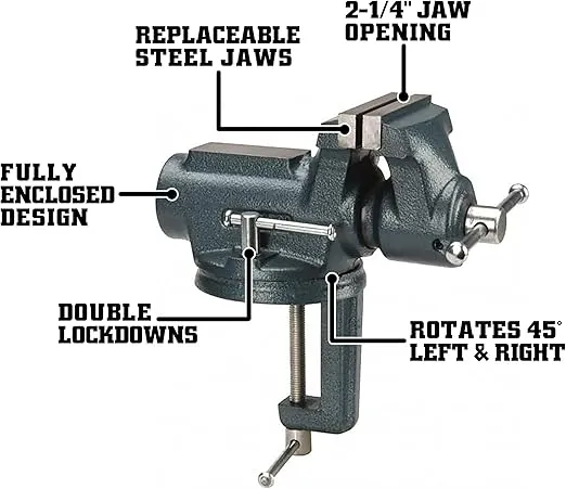 Wilton Super-Junior Clamp-On Vise, 4" Jaw Width, 2-1/4" Jaw Opening, 2" Throat (Model CBV-100)