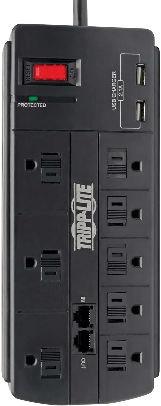 TRIPP LITE USB Charging Computer Surge Protector (TLP88TUSBB) - Black