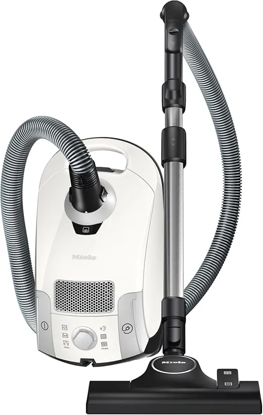 Miele Compact C1 Pure Suction Bagged Canister Vacuum with High Suction Power Designed for Hard Floors and Low-Pile Carpet, in Lotus White