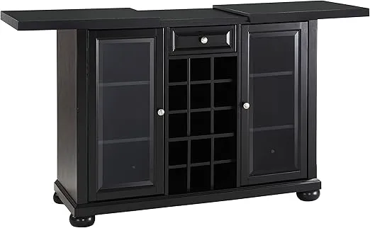 Crosley Furniture Alexandria Sliding Top Bar Cabinet with Storage Shelves, Drawer, and Wine Rack, Black