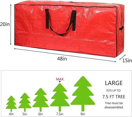 Sattiyrch Christmas Tree Storage Bag - Fits Up to 7.5 ft Holiday Xmas Disassembled Trees with Durable Reinforced Handles & Dual Zipper - Waterproof Material Protects from Dust,Moisture(Red)