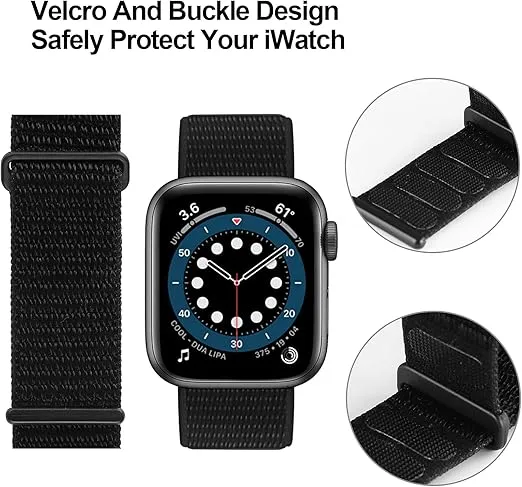 Sport Loop Band Compatible with Apple Watch Band 38mm 40mm 42mm 44mm iWatch Series 6 5 SE 4 3 2 1 Strap, Nylon Velcro Women Men Stretchy Elastic Braided Adjustable Wristband, 38mm 40mm Dark Black