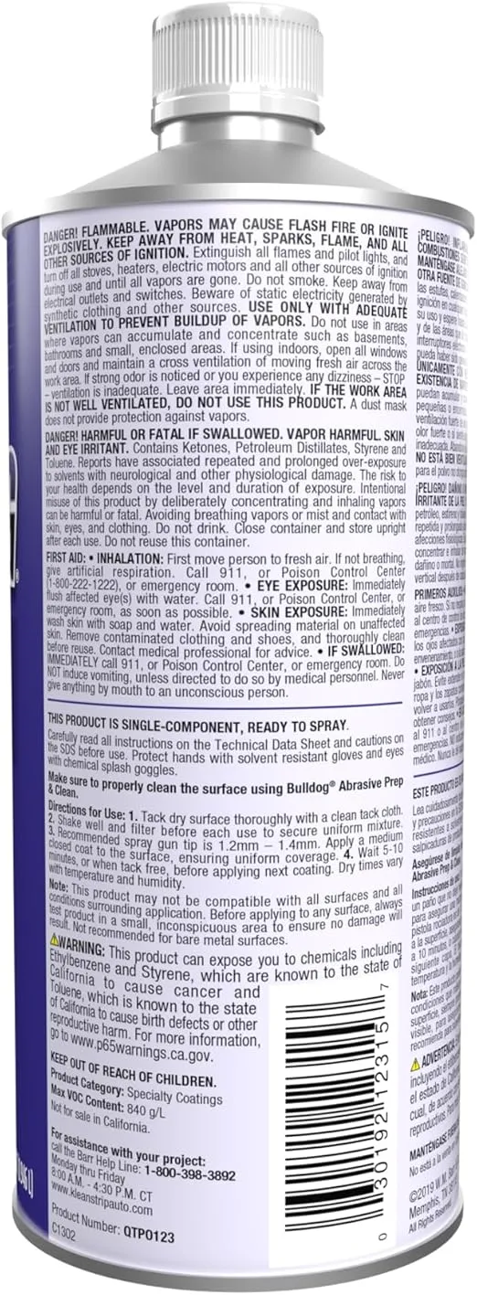 KLEAN-STRIP Bulldog Adhesion Promoter for Plastic, Metal, and Aluminum - Quick Dry No Mix for Paint Prep Jobs - Fills 320 Grit Scratches - 1 Quart