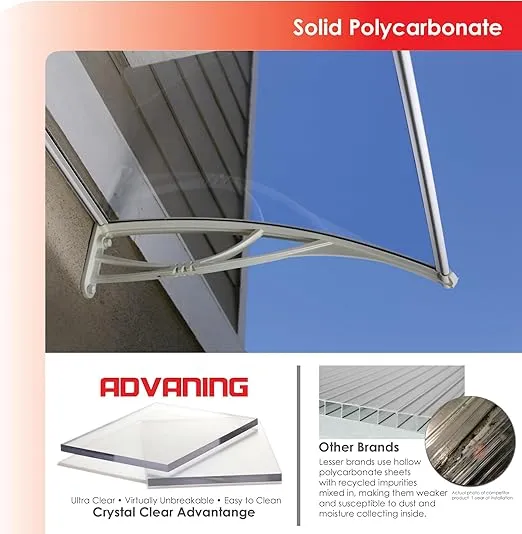 ADVANING DA4731-PWS1N PN Series, Crystal Polycarbonate Door/Window Awning Ideal for Rain, Snow and UV Protection, 47"W x 31"D, Clear/White Brackets