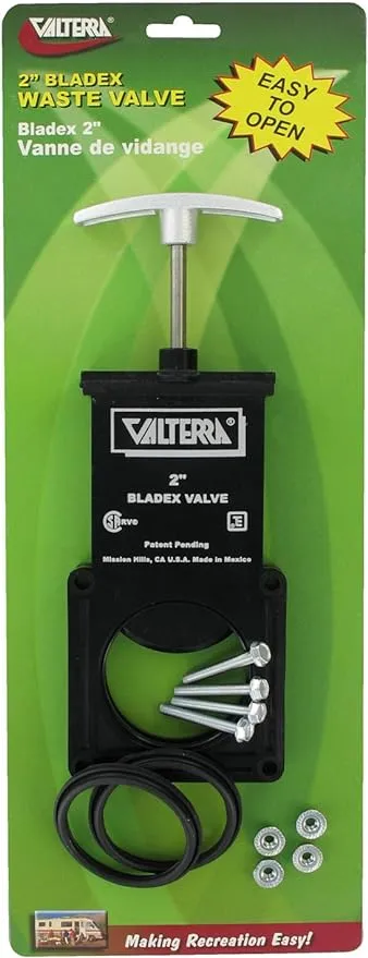 Valterra T1002VPM Bladex 2" Waste Valve Body with Metal Handle , Black