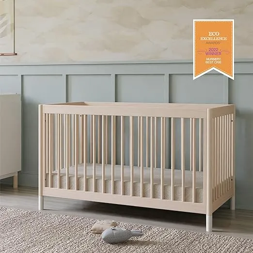 Babyletto Gelato 4-in-1 Convertible Crib with Toddler Bed Conversion in Washed Natural and White, Greenguard Gold Certified