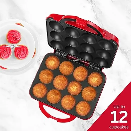 Holstein Housewares Cupcake Maker, Non-Stick Coating, Red - Makes 12 Full Size Cupcakes, Muffins, Cinnamon Buns, and much more for Birthdays, Holidays, Bake Sales or Special Occasions