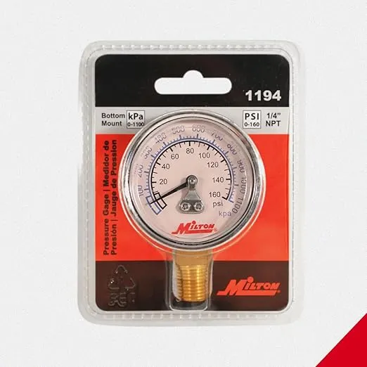 Milton Pressure Dial Gauge, Brass, 1/4" NPT (1194), United States