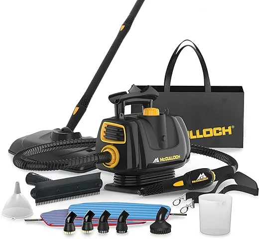 McCulloch MC1270 Portable Power Cleaner with Floor Mop, Variable Steaming, 16-Piece Accessory Set, All-Natural Chemical-Free Cleaning, Black