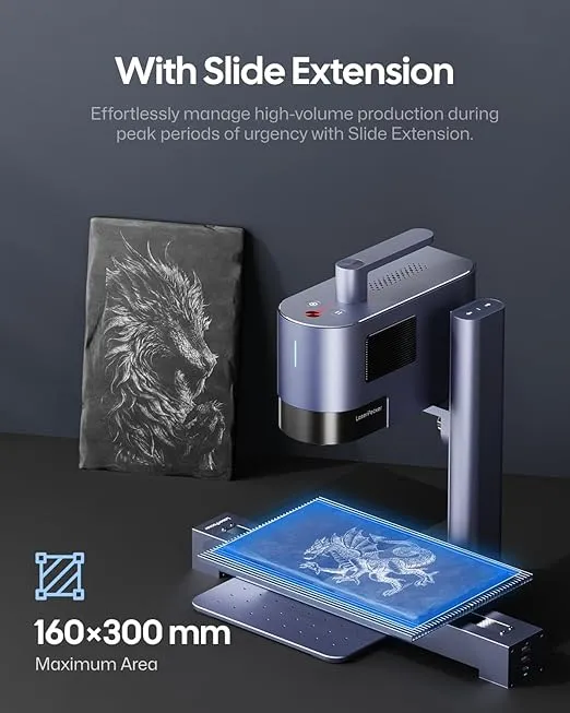 LaserPecker LP5 (Ultimate) 20W Fiber and Diode Laser Engraver, 0.0027mm Ultra Fine 10000mm/s Speed Laser Engraving Cutting Machine, Contains Rotary Extension + Slide Extension + Air Purifier