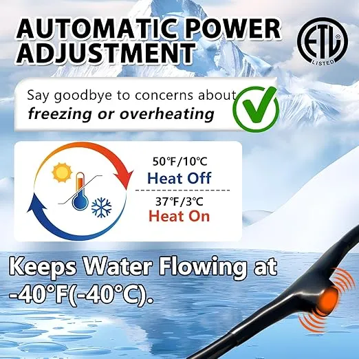HEATIT JHSF 6ft Heat Tape for Water Pipes, for Pipe Freeze Protection, Self-Regulating Pipe Heating Cable with Thermostat, ETL Listed, Keeps Water Flowing at -40°F, 120V