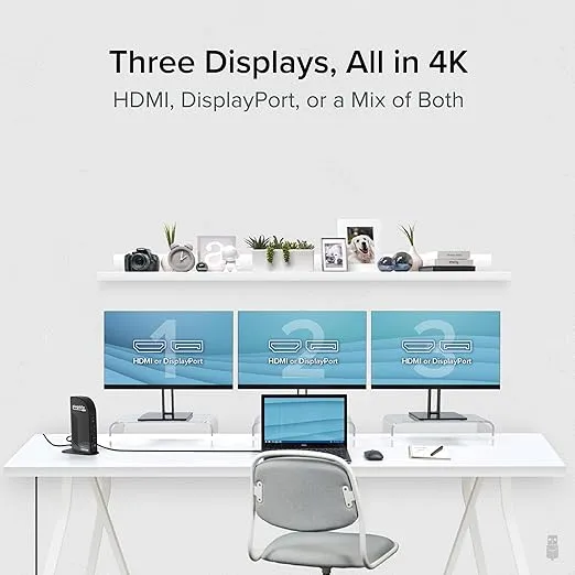 Plugable 4K Docking Station Triple Monitor with 100W Power Delivery, USB-C Dock for Thunderbolt and USB-C Windows and Mac M1 M2 M3, Driver Required (3X HDMI, DisplayPort, 1x USB-C, USB 3.0, SD Card)