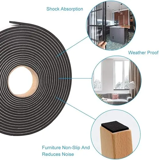Seal Foam Tape,1/2 Inch W x 1/8 Inch T Weather Stripping for Door and Window,High Density Single Sided Closed Cell Door Insulation Weather Strip, 3 Rolls Total 50FT Black