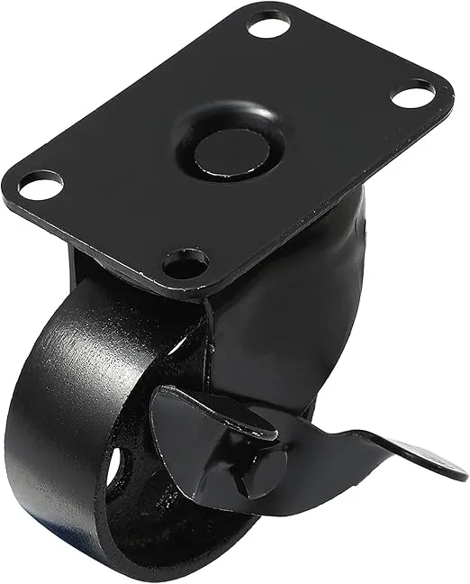 FactorDuty 4 All Black Metal Swivel Plate Caster Wheels w/Brake Lock Heavy Duty High-gauge Steel (3" with Brake)