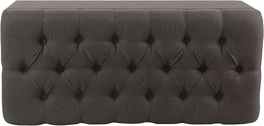 Homepop Home Decor | Tufted Ainsley Button Storage Ottoman Bench with Hinged Lid | Ottoman Bench with Storage for Living Room & Bedroom, Charcoal Gray 18x40x18 inches