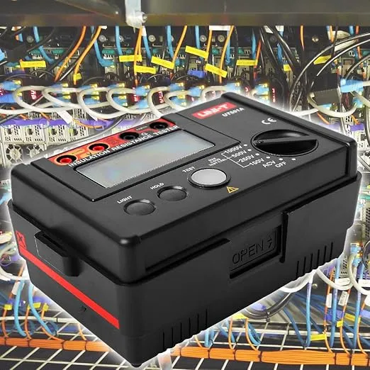Insulation Resistance Tester, Ohm Meter, 100V/250V/500V/1000V Voltmeter 0 to 5G ohm Meter Megohmmeter, Ground Resistance Tester 2000 Counts LCD Display with Backlight (UNI-T UT501A)