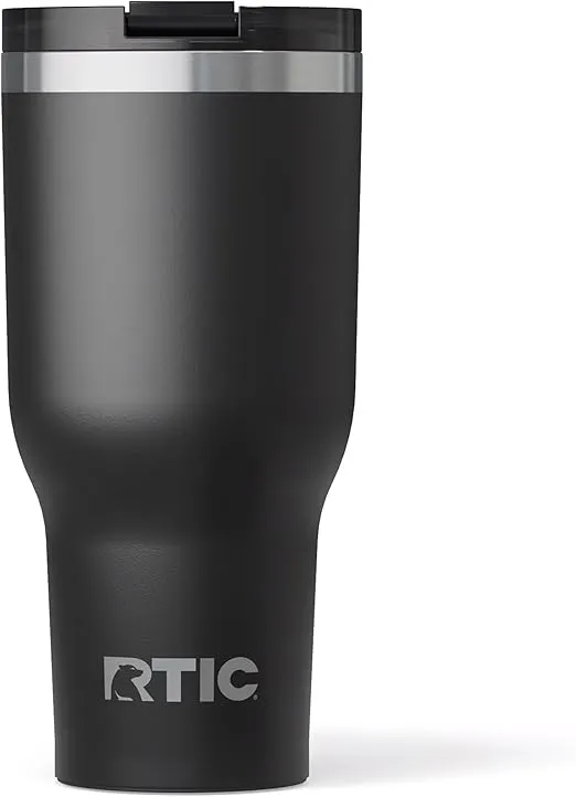 RTIC 40oz Essential Tumbler with Lid, Insulated, Stainless Steel, Metal, Double Wall Vacuum-Insulation, Ceramic Lined, Travel Cup for Iced Coffee, Tea, Hot and Cold Drink, Black