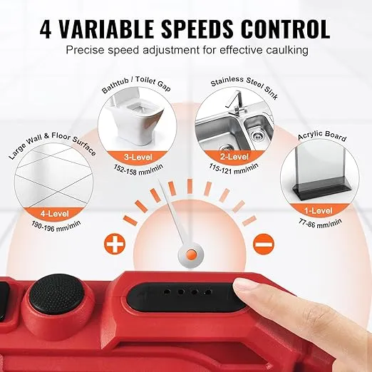 VEVOR Cordless Caulking Gun 20oz/600ml, 20V Electric Sausage Caulking Gun with 4 Adjustable Speeds, Anti-Drip Battery Powered Caulk Gun & 2.0AH Battery, Fast Charger, LED Light for Filling, Sealing