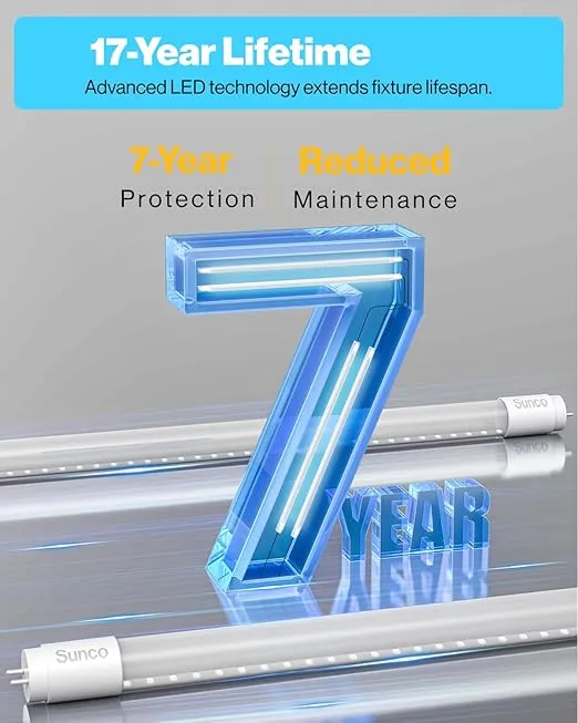 Sunco 30 Pack T8 LED Tubes 4FT Fluorescent Replacement, 48 Inch, 18W, 2200LM, 6000K Daylight Deluxe, Single Ended Power, Type B, Clear Lens UL
