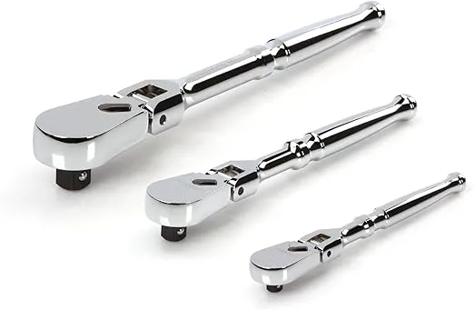 TEKTON 1/4, 3/8, 1/2 Inch Drive Flex Head Ratchet Set, 3-Piece (6, 8, 10-1/2 in.) | SRH92004