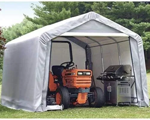ShelterLogic Shed-in-a-Box All Season Steel Metal Peak Roof Outdoor Storage Shed with Waterproof Cover and Heavy Duty Reusable Auger Anchors