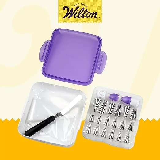 Wilton Cake Decorating Supplies Kit - Decorate Treats with Your Organized Decorating Tool Set, Disposable Pastry Bags, Stainless Steel Icing Tips and Spatula, 46-Piece