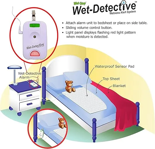 Wet Detective Bedwetting Kit, Incontinence & Bedwetting Alarm System, Includes 2 Sensor Pads