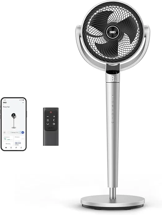 Dreo oscillating fan for bedroom,150°+120° Omni-Directional Quiet Floor Fans with Smart Control, 110ft Pedestal Fan with DC Motor, 9 Speeds, 6 Modes, 43'' Inches, 12H Timer, Wi-Fi/Voice/Alexa