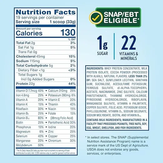 Glucerna Hunger Smart Powder, Diabetic Nutrition, Blood Sugar Management, 22g Protein, 130 Calories, Classic Chocolate, 22.3-oz tub, 2 Count