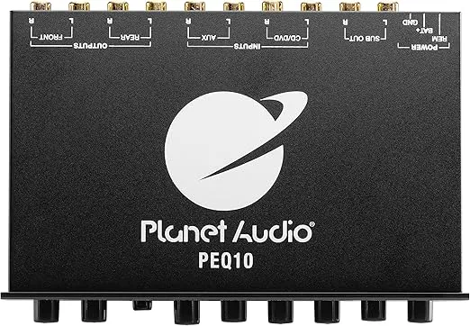 Planet Audio PEQ10 Car Audio Equalizer - 4 Band, Pre-Amp, Half Din, Subwoofer Output with Adjustable Filter, Fixed Bands, Remote Subwoofer Level Control, DPS Processor