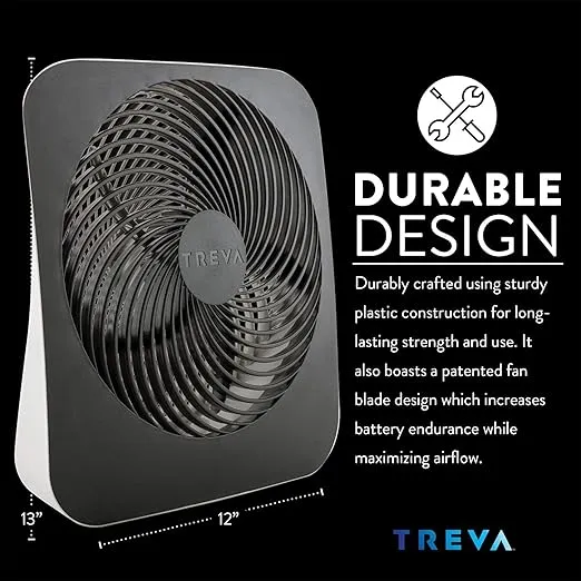 Treva 10-Inch Portable Fan, Powered by Battery and/or AC Adapter - Desk Fan Air Circulating with 2 Cooling Speeds, Personal Fan and Travel Fan for all your needs