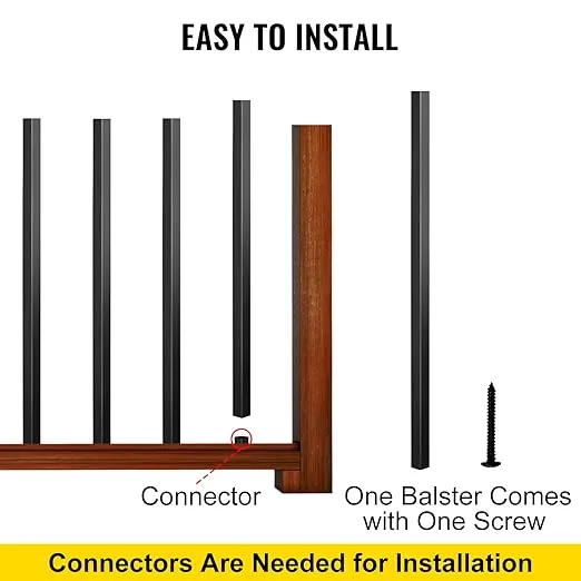 VEVOR Balusters 26 Inch-101 Pack Staircase with Screws Square Aluminum Railing, for Outdoor Stair Deck Porch, Black