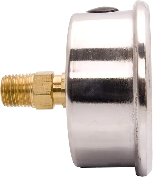 2-1/2" Liquid Filled Vacuum Pressure Gauge - Stainless Steel Case, Brass, 1/4" NPT, Center Back Mount Connection, 30HG/60PSI