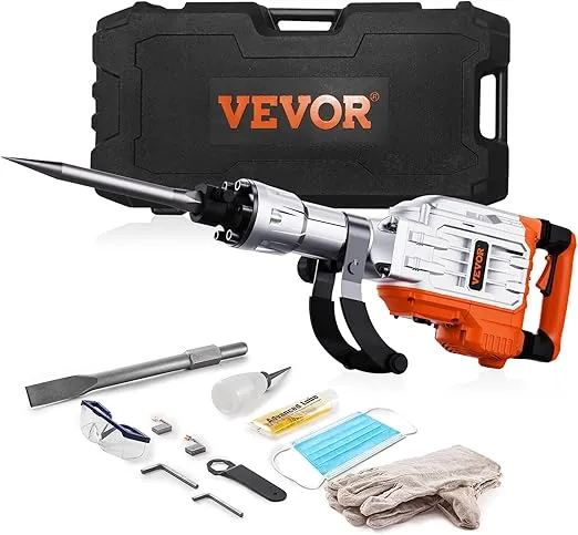 VEVOR Demolition Jack Hammer, MAX 3500W Jack Hammer Concrete Breaker 1900 BPM Heavy Duty Electric Jack Hammer, 2pcs Chisel w/Gloves & 360°C Swiveling Front Handle for Trenching and Breaking Holes