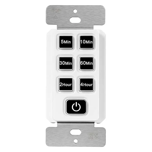 TOPGREENER 4-Hour No Neutral Wire Countdown Timer Switch, 5-10-30-60 Min 1-2-4 Hour Settings, for Fans and Lights, LED Indicator, 120VAC 60Hz, 1/2HP, 150W LED, UL Listed, TGT06-4H-JT-W, White