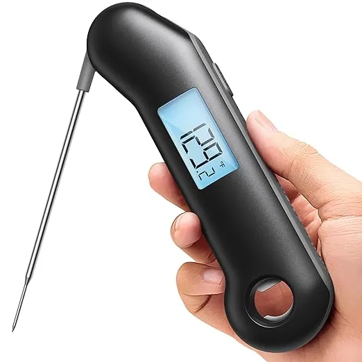 ProfessionaI Meat Thermometer Digital, 3X Faster 0.5 Sec Instant Read, NIST Certified Accuracy ±0.5°F, 100% Waterproof, Auto-Rotating Bright Display, for Candy/Grill/BBQ, Black & Gray