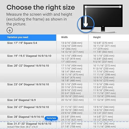VINTEZ Blue Light Blocking Screen Protector Panel for 31.5, 32 inch Diagonal PC Anti-UV Eye Protection Filter Film - Widescreen Laptop and Monitor Frame Hanging Type (W 28.2" X H 16.5") [1 Pack]