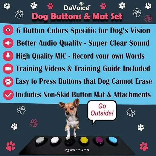 Cat & Dog Buttons for Communication, Recordable Buttons for Cats & Dogs Communication, Cat & Dog Talking Pet Button Starter Gift Set, 6 Dog Training Buttons with Mat, Dots & Training Videos