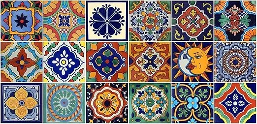 COLOR Y TRADICIÓN 18 Mexican Tile Talavera Hand Painted Mixed Designs 4x4 Samplers